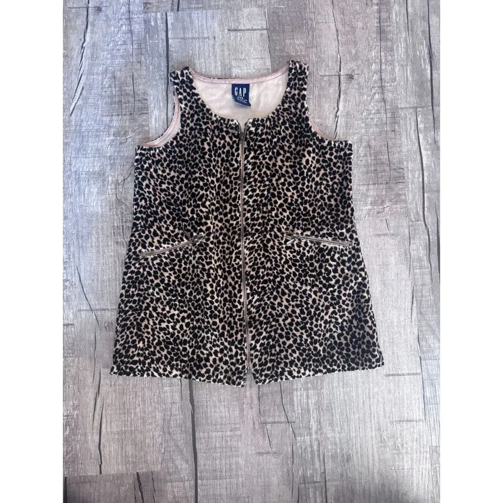 GAP Girls Leopard Faux Fur‎ Vest XXS Zip Up Sleeveless Jacket